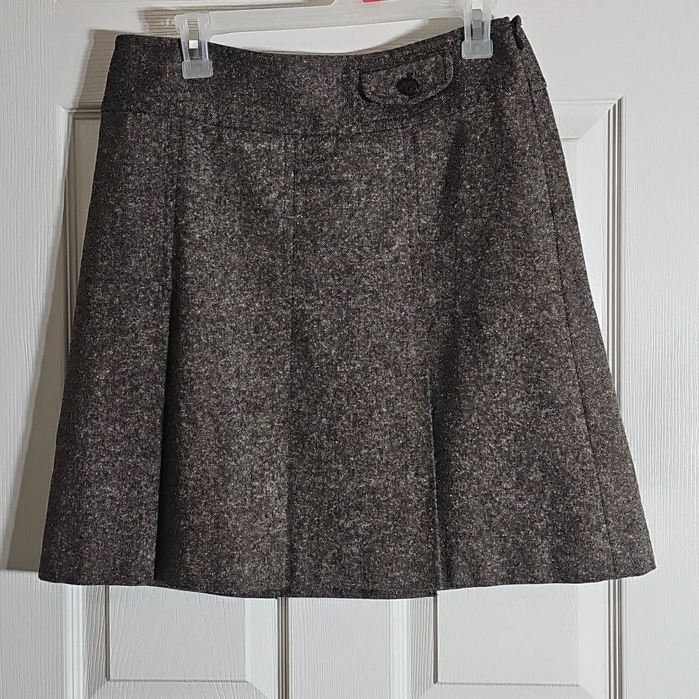 Ann Taylor Loft Tweed Wool Silk Blend Skirt Pleated Brown Lined Size 6